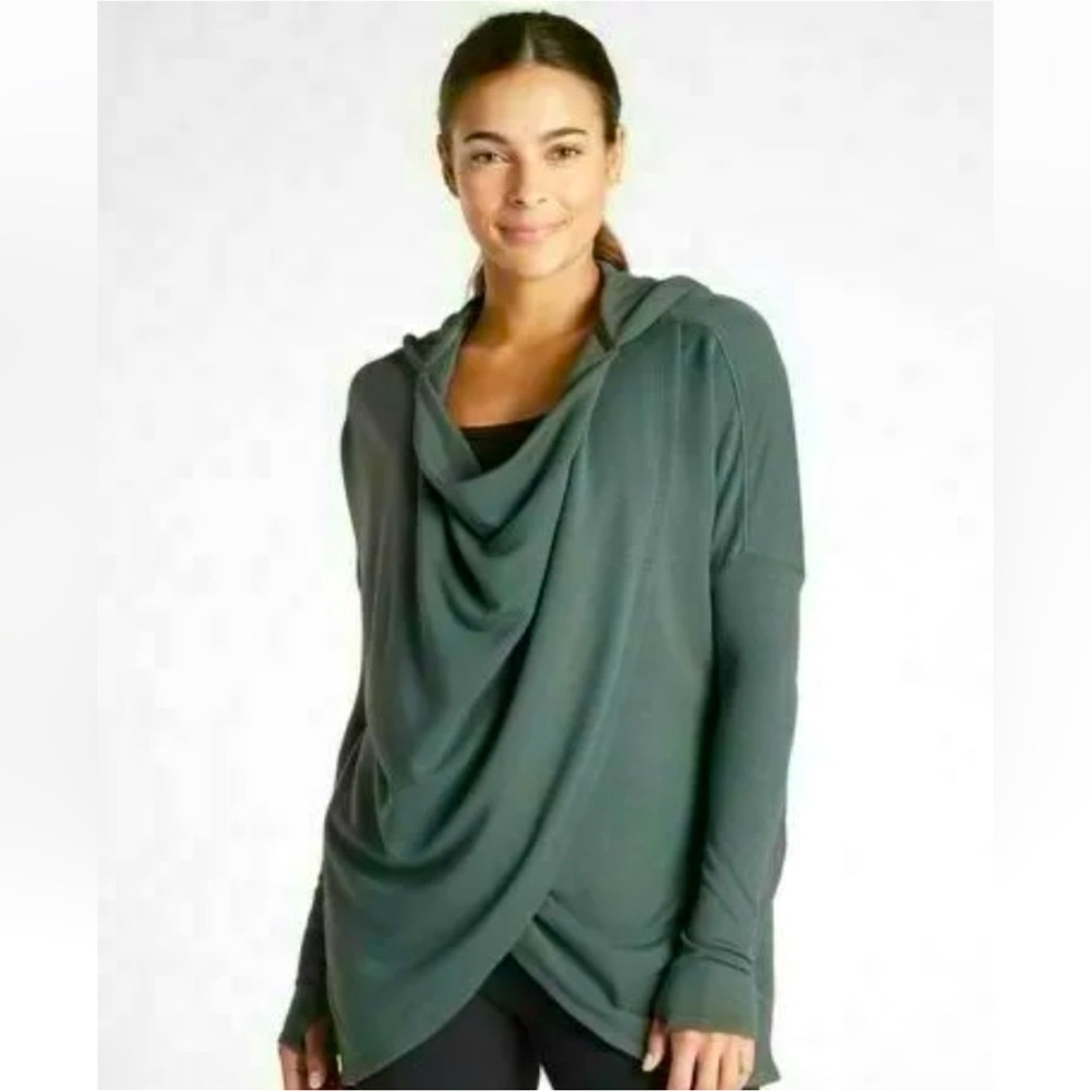 Athleta Green Purana Pullover Hooded Wrap Sweatshirt  Tunic Top Women Medium
